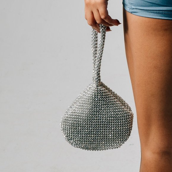 Handbags - Tear Drop Diamante Purse-  SILVER
